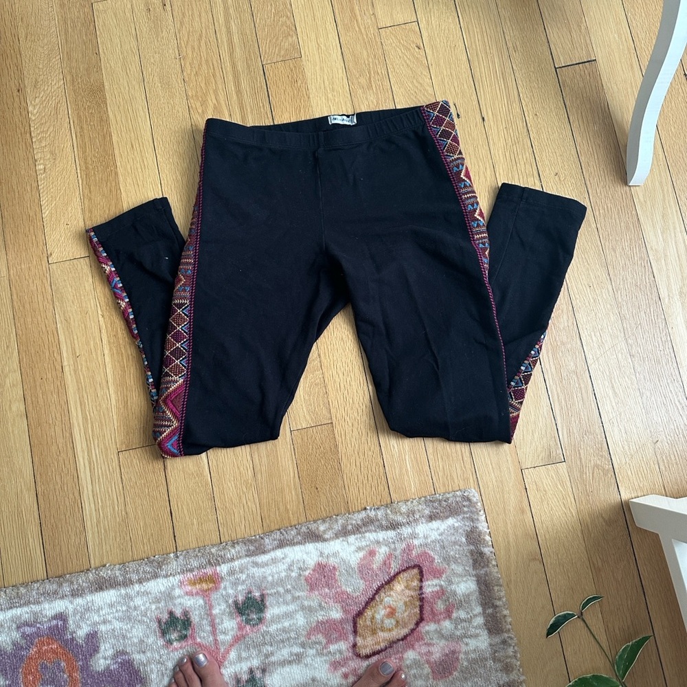 Johnny Was Black Leggings with Multicolor Pattern